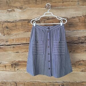 Mata Traders Vintage Blue Striped Madison A Line Cotton Midi Skirt Size Small